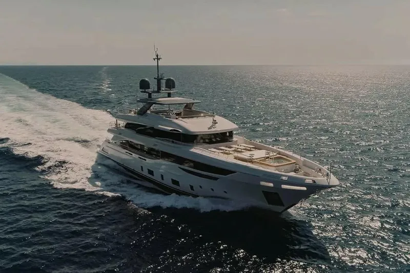 Watercolours Yacht Photos Pics Luxury Benetti DIAMOND yacht cruising on open sea, 2022 model.