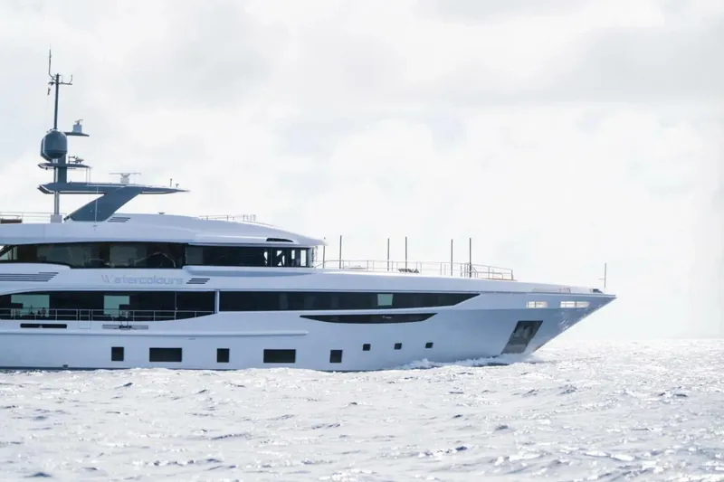 Watercolours Yacht Photos Pics Luxury Benetti DIAMOND yacht cruising on open sea, 2022 model.