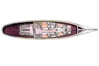 Top view schematic of a 1944 Custom Schooner 22 m interior layout.