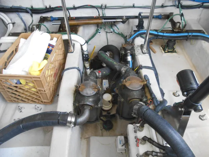  Yacht Photos Pics Engine compartment of a 2004 Sea Ray 420 Sundancer boat.