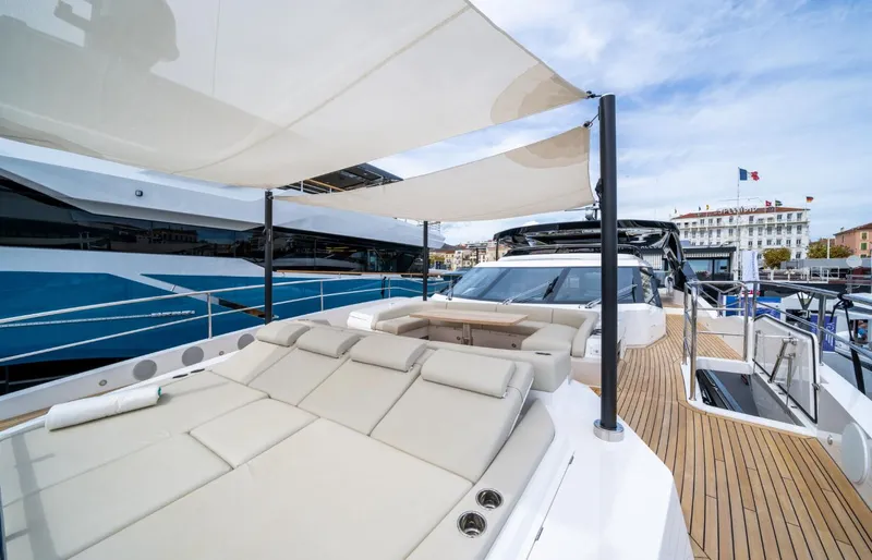  Yacht Photos Pics Luxurious Sunseeker 100 Yacht 2025 with spacious deck and modern design.