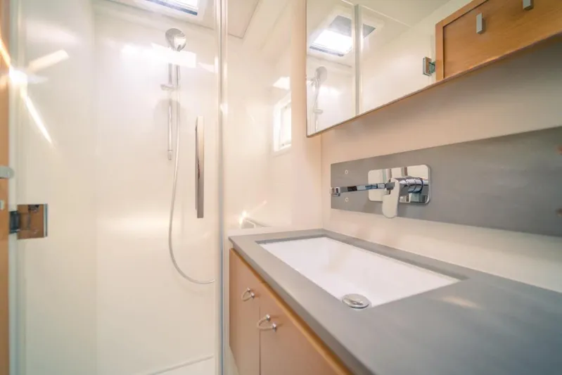  Yacht Photos Pics Modern bathroom in 2023 Excess 15 yacht with sleek shower and vanity.