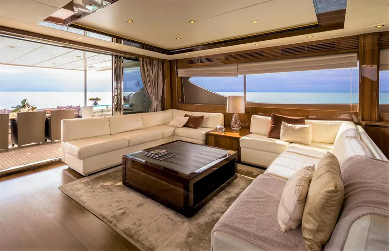  Yacht Photos Pics Luxurious interior of a 2012 Princess 85 Motor Yacht with elegant seating and ocean view.