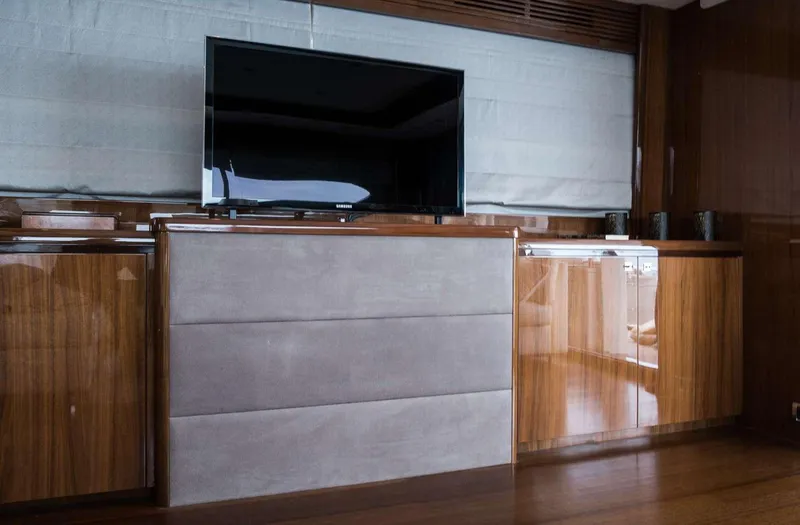  Yacht Photos Pics Luxurious interior of 2012 Princess 85 Motor Yacht with sleek TV setup.