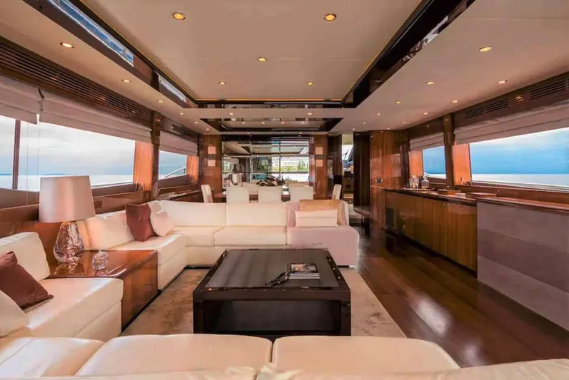  Yacht Photos Pics Luxurious interior of 2012 Princess 85 Motor Yacht with elegant furnishings and panoramic windows.