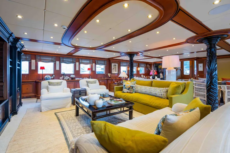 Yazz Yacht Photos Pics Luxurious 2007 Aegean Yacht interior with elegant seating and wooden accents.