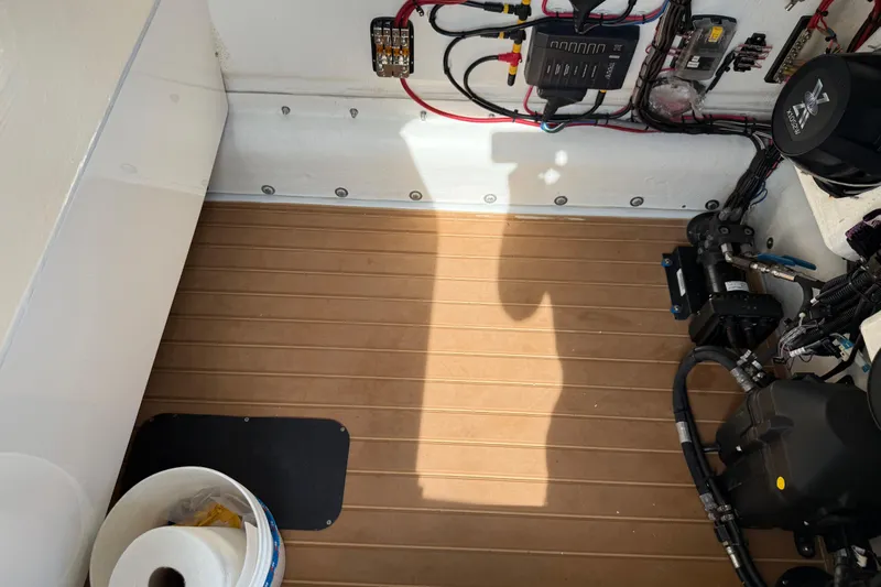  Yacht Photos Pics 2018 Yellowfin 32 Offshore boat interior with wiring and equipment.