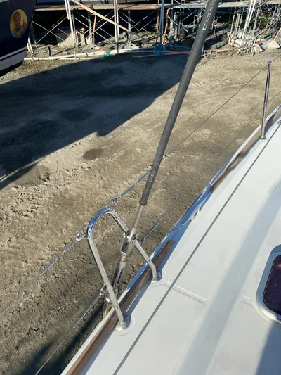 Eugenite Yacht Photos Pics 2013 Lagoon 380 catamaran deck with railing and rigging details.