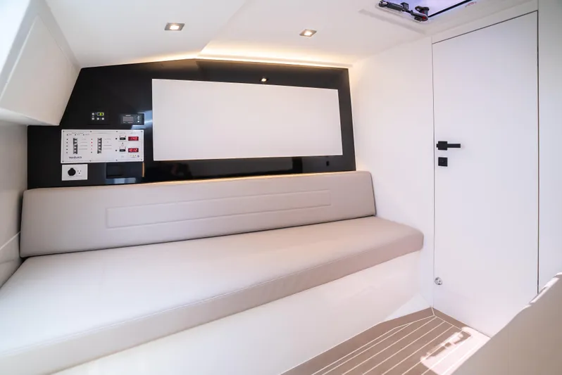  Yacht Photos Pics 2023 VanDutch 32 interior cabin with sleek design and modern amenities.