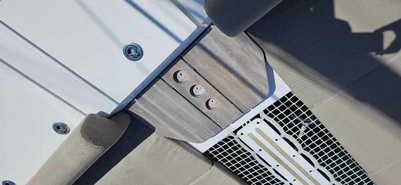 Night Out Yacht Photos Pics Close-up of 2023 Nautitech 44 Open yacht deck details and fittings.