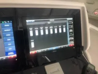  Yacht Photos Pics Dashboard of a 2019 Midnight Express 39 Cuddy boat with electronic display.