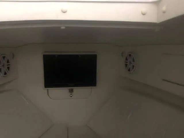  Yacht Photos Pics Interior of 2019 Midnight Express 39 Cuddy boat with TV and speakers.