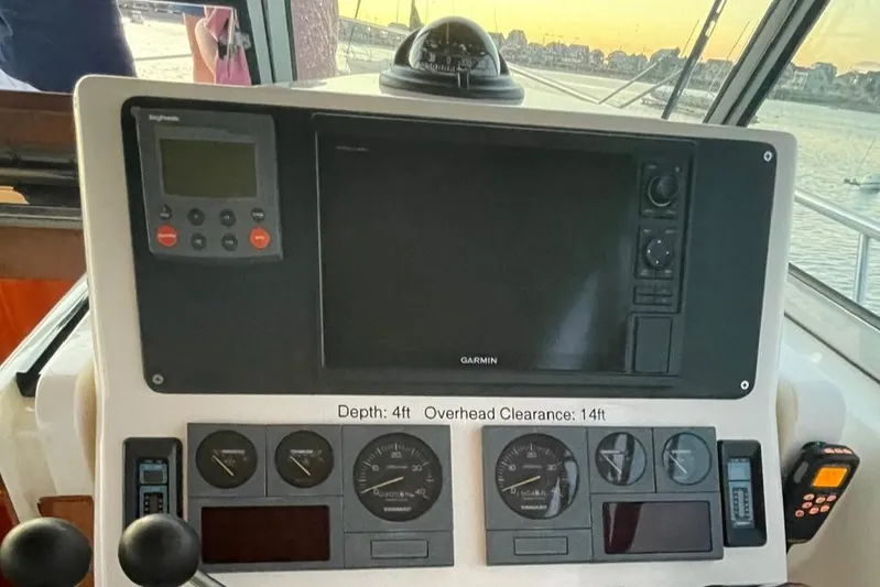 Off-line Yacht Photos Pics Boat dashboard with navigation instruments, Sabre 36, 2002 model, depth 4ft, overhead clearance 14ft.