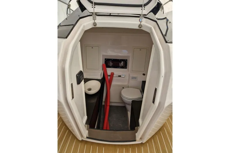 T/t Abie Yacht Photos Pics 2025 Rio Yachts Inagua 36 interior bathroom with modern fixtures and compact design.