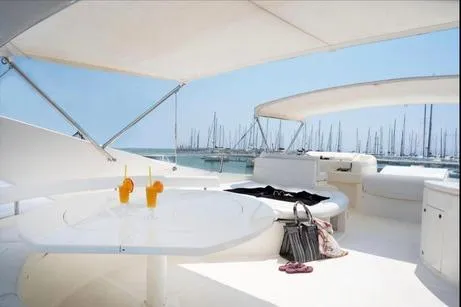 Ventus 21 Yacht Photos Pics Luxurious 2003 Ferretti Yachts 760 with spacious deck and marina view.