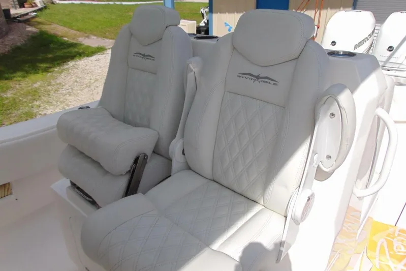 Incognito Yacht Photos Pics Luxurious seating on 2020 Invincible 36 Open boat with diamond-stitched upholstery.
