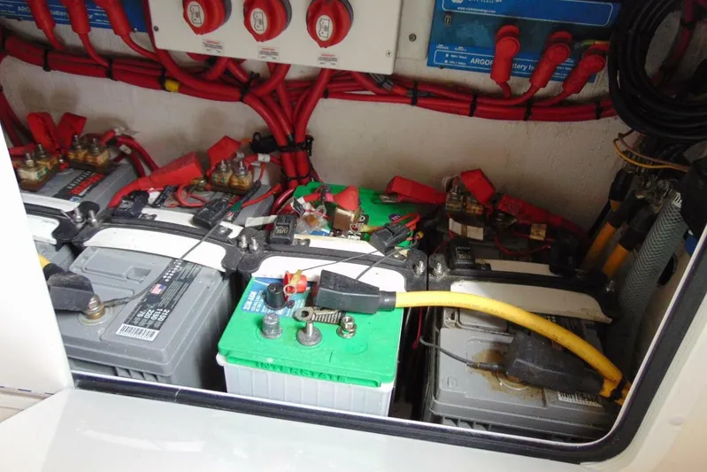 Incognito Yacht Photos Pics Battery compartment of 2020 Invincible 36 Open boat with wiring and connections.