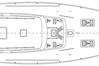 Top view schematic of a 1995 Devonport Challenge 67 yacht design.