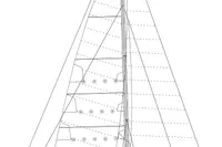 Line drawing of a 1995 Devonport Challenge 67 sailboat with detailed sail specifications.