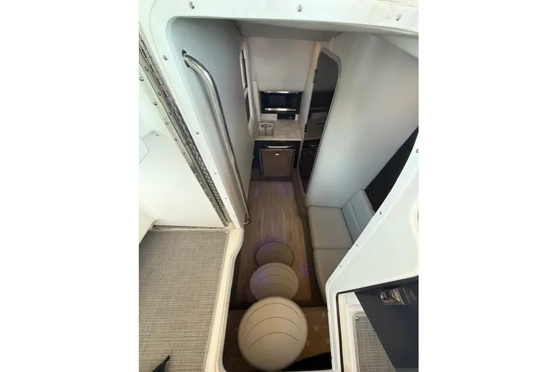  Yacht Photos Pics Interior view of 2018 Formula 350 Crossover Bowrider OB, featuring modern cabin amenities.