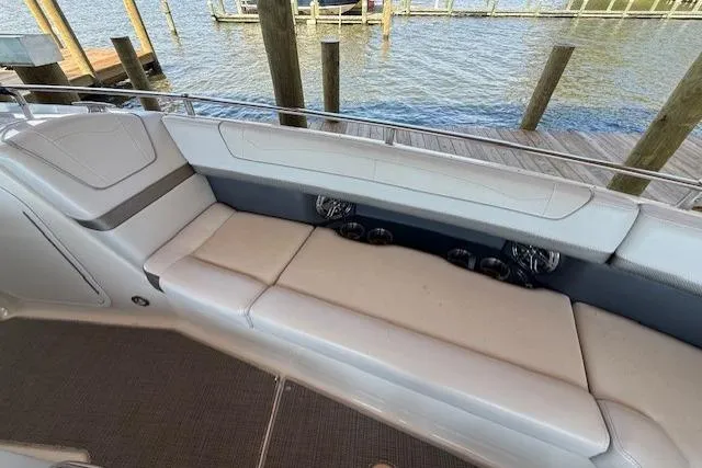  Yacht Photos Pics 2018 Formula 350 Crossover Bowrider OB, spacious seating, dockside view.