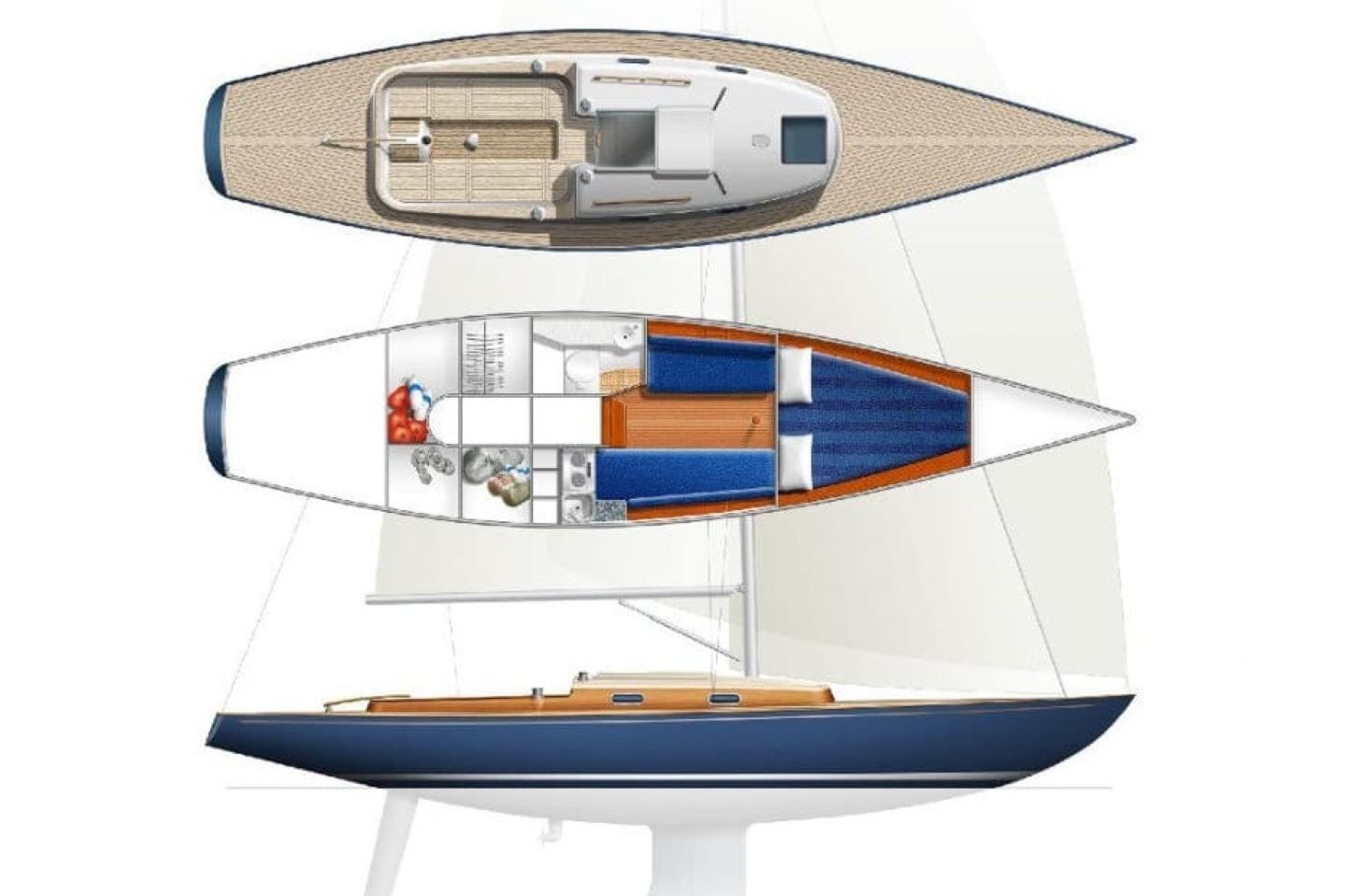 2013 Rustler 33 sailboat layout with interior and exterior design details.