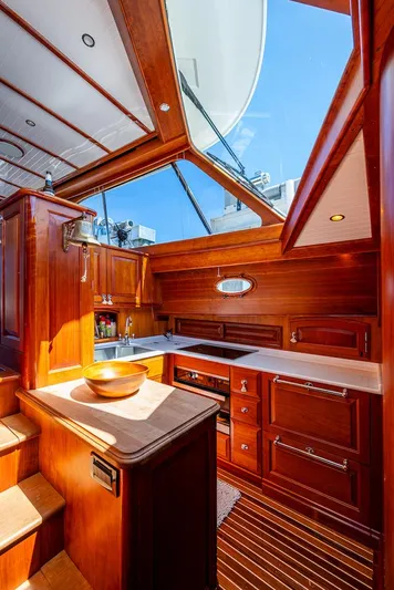 Vera North Yacht Photos Pics Luxurious 2021 Hinckley Talaria 55 Flybridge MKII yacht interior with elegant wood finish.