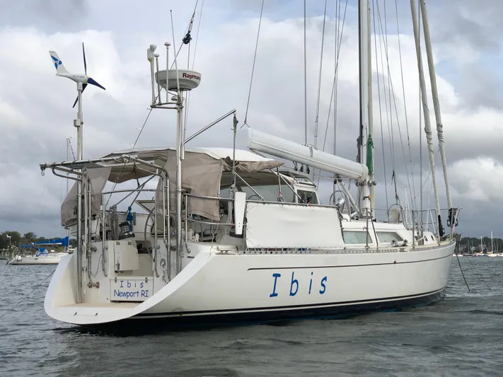 Ibis Yacht Photos Pics Outbound 46 sailboat named "Ibis" anchored in Newport, RI, 2008 model.