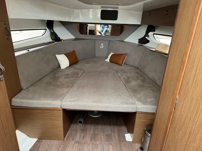 La Bella Vita Yacht Photos Pics Interior of 2020 Beneteau Flyer 10 with cozy seating area.