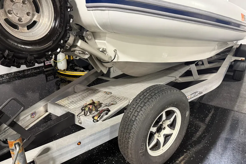 7.5m Hydrasol Rib Yacht Photos Pics Sealegs 7.5M RIB 2021 on trailer, showcasing wheels and hull details.