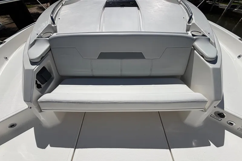  Yacht Photos Pics 2024 Pursuit OS 445 Offshore boat seating area with sleek, modern design.