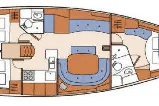  Yacht Photos Pics Floor plan of a 2006 Beneteau Oceanis Clipper 473 sailboat, showing interior layout.