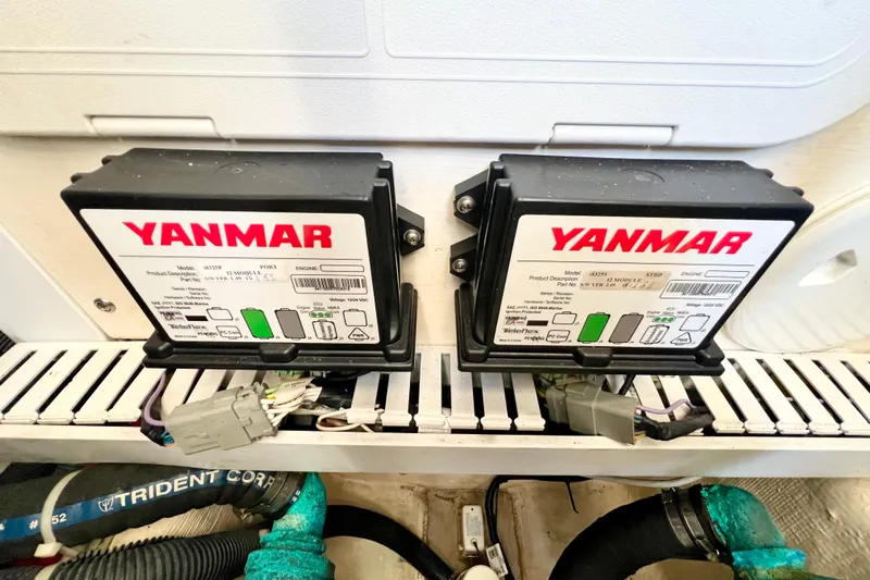 Island Time Yacht Photos Pics Yanmar engine components in a 2006 Sabre 38 Hard Top Express boat.