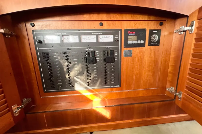 Island Time Yacht Photos Pics Electrical control panel inside 2006 Sabre 38 Hard Top Express boat.