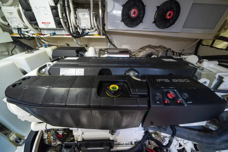 Water Dog Yacht Photos Pics Engine room of 2024 Riviera 5400 Sport Yacht with IPS 950 system.