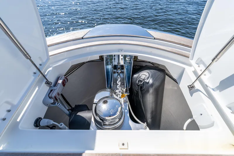  Yacht Photos Pics Anchor compartment of 2025 Solaris Power 44 Open yacht, featuring modern equipment and storage.