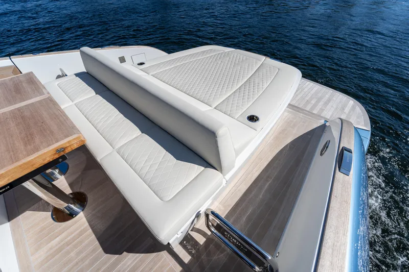 Yacht Photos Pics Luxurious seating on 2025 Solaris Power 44 Open yacht, featuring elegant design and craftsmanship.