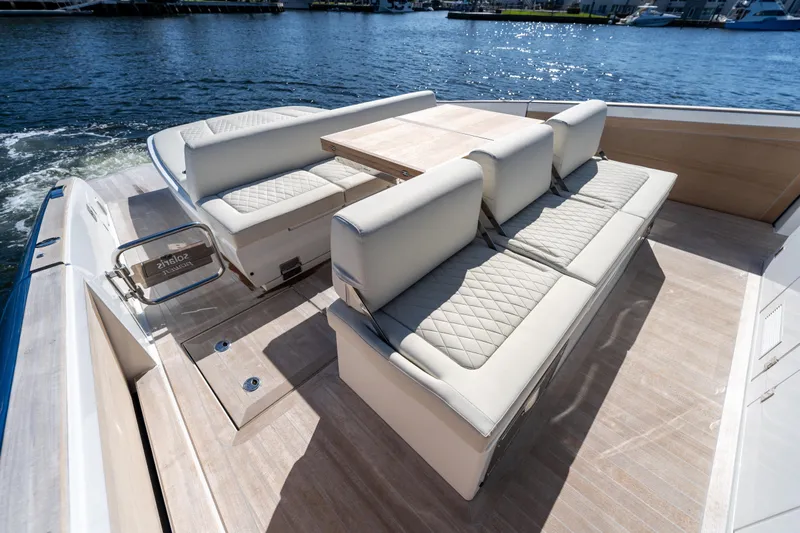  Yacht Photos Pics Luxurious seating area on the 2025 Solaris Power 44 Open yacht, with elegant design.