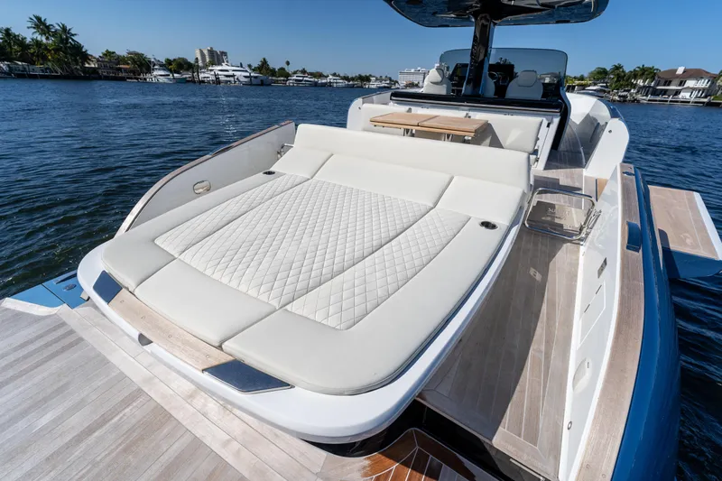  Yacht Photos Pics Luxurious 2025 Solaris Power 44 Open yacht with spacious sunbed and elegant design.