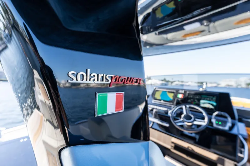  Yacht Photos Pics 2025 Solaris Power 44 Open yacht dashboard with Italian flag emblem.