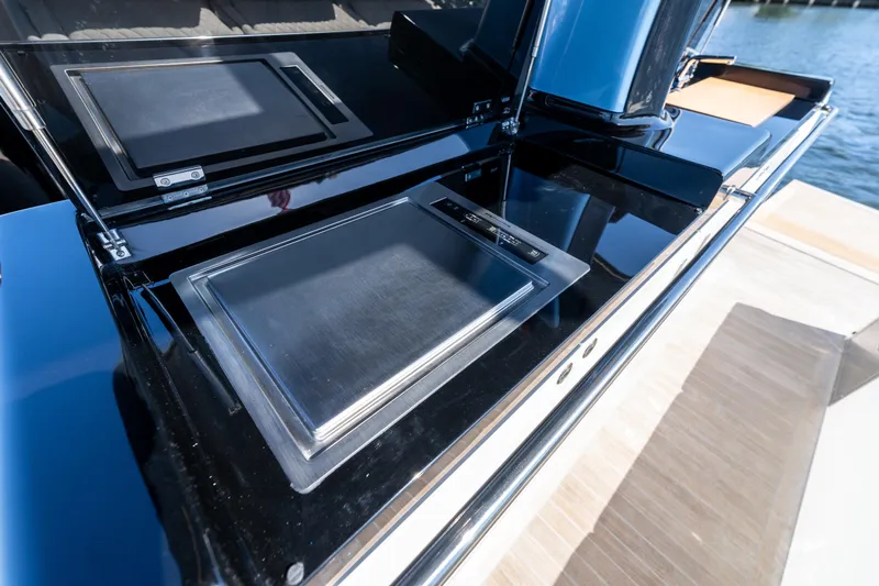  Yacht Photos Pics Outdoor kitchen area on 2025 Solaris Power 44 Open yacht, featuring sleek stainless steel appliances.