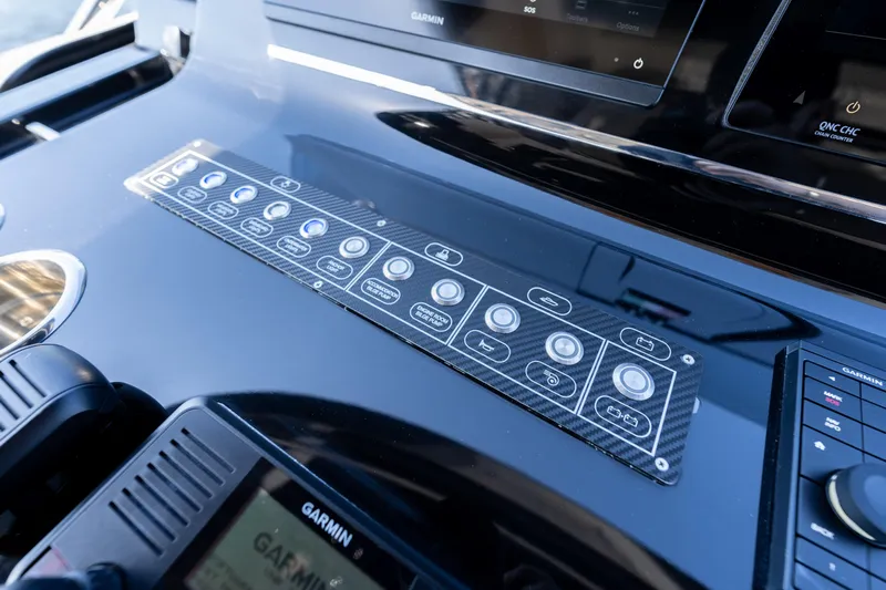  Yacht Photos Pics Control panel of 2025 Solaris Power 44 Open yacht with Garmin navigation system.