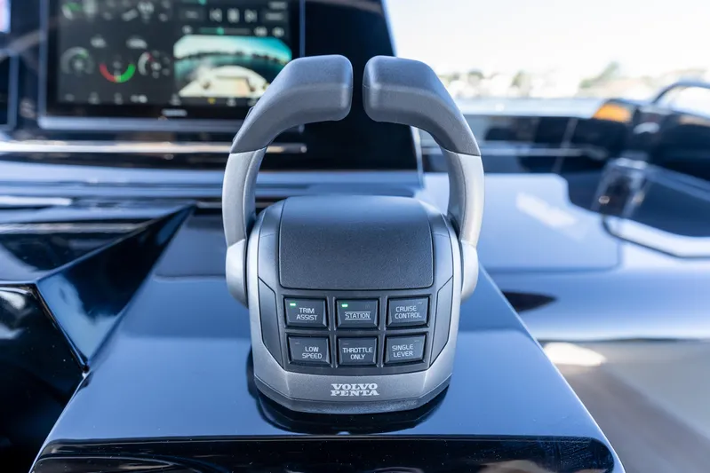  Yacht Photos Pics Control panel of 2025 Solaris Power 44 Open yacht with Volvo Penta throttle.