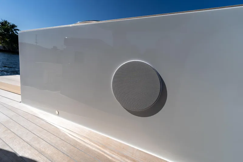  Yacht Photos Pics 2025 Solaris Power 44 Open yacht detail with sleek design and modern speaker.