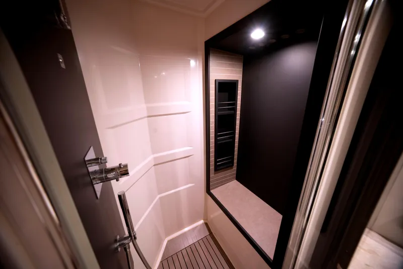 M/y Golden Pearl Yacht Photos Pics Luxurious 2017 Azimut yacht bathroom with modern shower and sleek design.