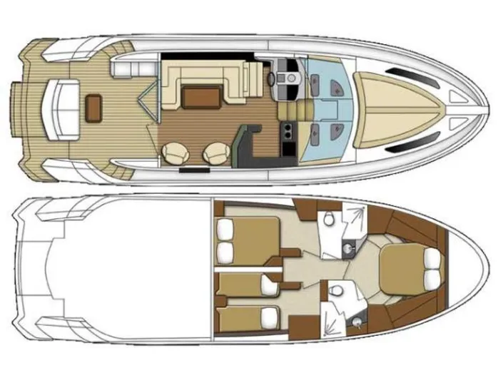  Yacht Photos Pics Floor plan of a 2009 Marquis 500 Sport Coupe luxury yacht, showcasing interior layout.