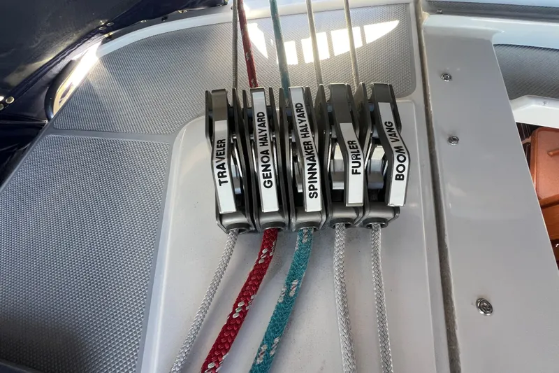  Yacht Photos Pics Sailing control lines on a 2007 Catalina 42 MkII yacht deck.