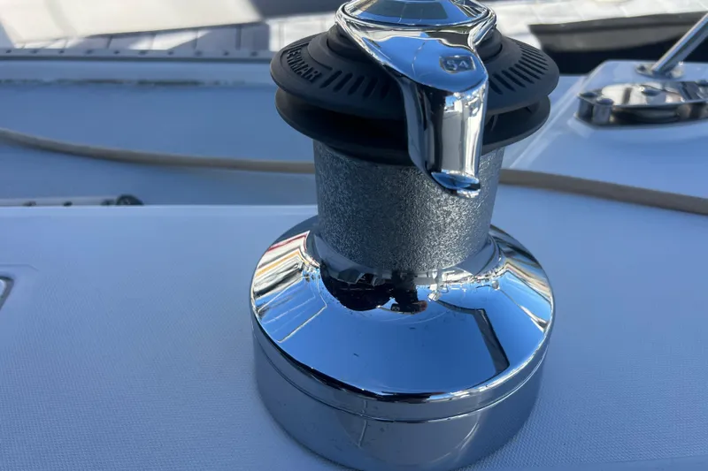  Yacht Photos Pics Winch on 2007 Catalina 42 MkII sailboat deck, close-up view.