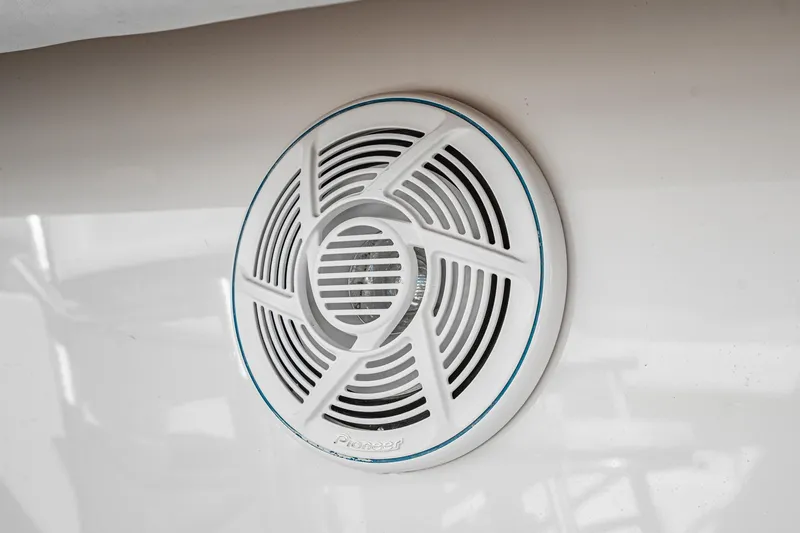 Wave Length Yacht Photos Pics White speaker on 2001 Tiara Yachts 3500 Open boat exterior.