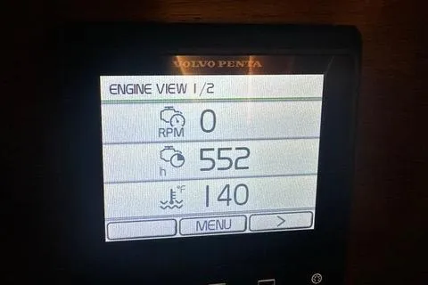 Topcat Yacht Photos Pics Aspen C120 2022 engine display showing RPM, hours, and temperature readings.